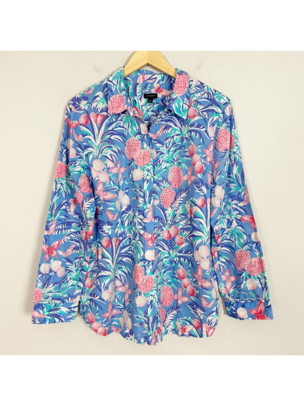Talbots‎ Tropical Floral Butterfly Print Button Front Shirt Size XL